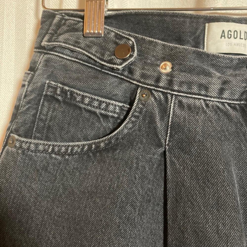 Agolde Baggy High Rise Wide Leg Jeans Faded Black Wash Pleated Denim Size 24 - Picture 7 of 9